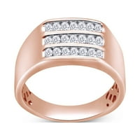 14k ružičasto zlato, Karat s bijelim prirodnim dijamantom, muški zaručnički prsten u tri reda, veličina prstena-11