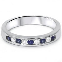 Pompeii 1 4CT plavi safirski dijamantni kanal Set Wedding Ring 14K bijelo zlato