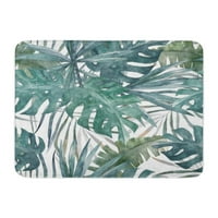 Svijetli akvarel, ljetni akvarel palmino lišće na tamno tropskom zelenom tepihu, prostirka za kupanje, 23,6 inča