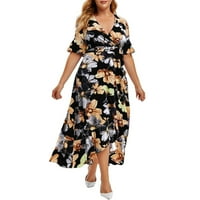 Ženska ležerna boho haljina Plus veličine s kratkim rukavima s nepravilnim cvjetnim volanima