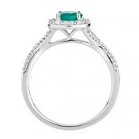 10K bijelo zlato Smaragd i karat T.W. Dijamantni halo prsten