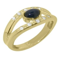14-karatni prsten od žutog zlata britanske proizvodnje s prirodnim safirom i dijamantom ženski prsten za narukvicu