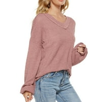 Zunfeo džemper za žene- V-izrez Čvrsta casual pulover dugi rukavi labavi fit pleteni vrhovi Ugodni jeseni vrhovi