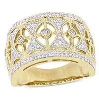 Široki otvoreni filigranski prsten od žutog zlata s dijamantom od 10 karata
