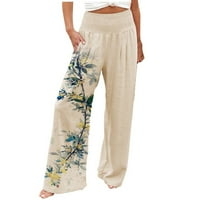 Široke hlače za žene, udobne hlače za plažu, elastične široke Palazzo hlače visokog struka, Ležerne hlače s cvjetnim