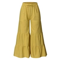 Žene ljeto Capri hlače pamučna posteljina široka noga Capris maslačak tisak Osječena hlače plaža elastični struk