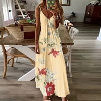 Zunfeo Žene Ljetne haljine - ljetni modni tiskani V -izrez za rukavice pulovera haljina Beige 8