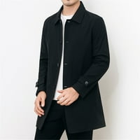 Tking modni zimski muški čvrsti džep u boji u boji boja ležerna dugačka jakna - crna l