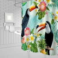 Toucan Tuš zavjese Zeleni list Bijeli cvjetni tropske biljke ptica dekor kupaonice Kućni kadu vodootporna poliesterska
