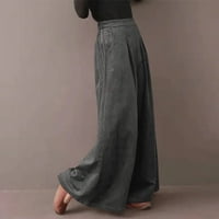 Ženske modne ležerne labave hlače pune dužine čvrste hlače s visokim strukom duge ravne hlače široke noge