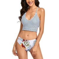 HHei_K Ženski kupaći kostim bikini na завязках s visokim strukom i cvjetnim ispis