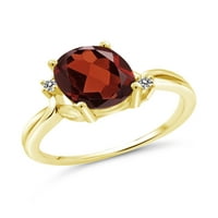 Kralj dragulja ovalni crveni granat od 2 karata s bijelim dijamantom od žutog zlata od 18 karata, srebrni prsten