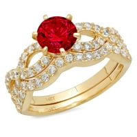 1. dijamant okruglog reza s imitacijom rubina od žutog zlata od 18 karata s naglascima vjenčani set od 11 karata