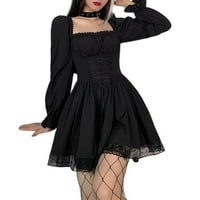 Lolita Ženska haljina s kratkim rukavima gotičkog stila s napuhanim rukavima visokog struka zavojna čipkasta večernja