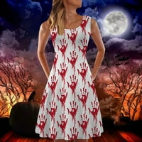 Ženska haljina za Noć vještica ljetna haljina s printom za Noć vještica bez rukava s naramenicama za zabavu