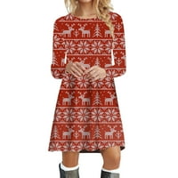 Sretan Božić Majica Ženska haljina s printom slova s džepovima dugi pulover gornji dio široka karirana Mini haljina