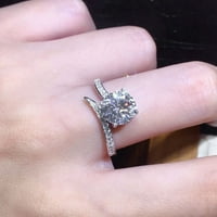 Srebrni prsten od rhinestona četiri kandže Elegantni geometrijski prsten od rhinestona dijamantni prstenovi za