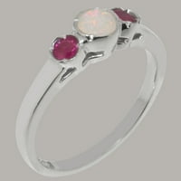 18K ženski zaručnički prsten od bijelog zlata britanske proizvodnje s prirodnim opalom i rubinom - opcije veličine-Veličina