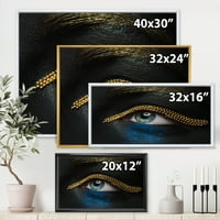 Ženske oči s crnom kožom sa zlatnim lancem uokvirenim fotografskim platno umjetničkim tiskom