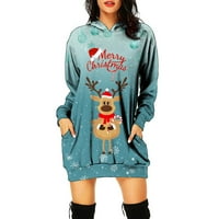 Ženska majica s kapuljačom s kapuljačom s kapuljačom plus Size Ženska ležerna haljina s džepom s božićnim printom