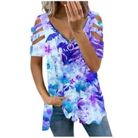 Bluza ženska modna ležerna majica s patentnim zatvaračem u obliku slova U s otvorenim ramenima s kratkim rukavima