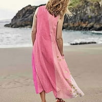 Ženska haljina Bez rukava s printom u donjem rublju, ljetna ležerna haljina za plažu s okruglim vratom i džepovima,