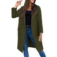 Riforla dame debeli moderni džep s dugim rukavima dugi vuneni kaput za ženske vojske zeleno l