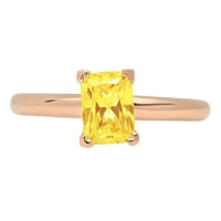 CT Brilliant Emerald Cut Sintetički žuti moissanit 14K ružičasti zlatni prsten SZ 9,75