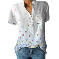 Auroural Womens majice žensko modno ljeto V vrat Leisure Short Rucke Pocket gumbi za ispis vrhova