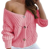 Ženski zimski kardigan s otvorenim prednjim dijelom s pletenim kabelom dugih rukava, džemperi u ružičastoj boji