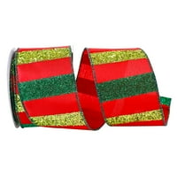 Papirna božićna vrpca na pruge, sjajna, crvena i zelena, 2,5 inča po 10 inča, 1 pakiranje