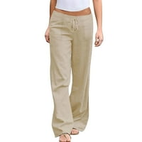 Baycosin ženska odjeća Ljetna čvrsta boja Elastični struk Pamuk Lane široke noge hlače ležerne labave čipke za