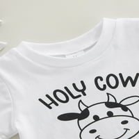 Canrulo novorođenčadi Djevojke s kravim rukavima kravi slova tiska majica i duge hlače s odjećom za glavu bijele