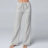 Tking modne žene ljetne ležerne hlače širokih nogu s visokim strukom labavi čvrsti džepovi za izvlačenje duge