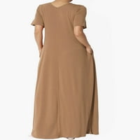 Ženska Maksi haljina od plišanog dresa Plus veličine s izrezom u obliku slova u i kratkim rukavima i džepom