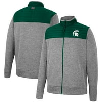 Muški Colosseum Grey Green Michigan State Spartans Putter Herringbone Full-Zip jakna