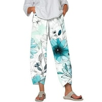 Ležerne hlače za žene, ljetne hlače s cvjetnim printom, udobne prozračne ravne hlače s džepovima od mente zelene