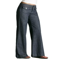 ; Ženske Ležerne široke teretne traperice s džepovima na kopčanje Plus size hlače sive boje;;