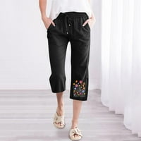 Ljetne hlače za žene, lanene elastične hlače s visokim strukom, ravne široke ošišane hlače, crne, e-mail