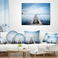 Drveni mlaz DesignArt u jutarnjem plavom moru - Jastuk za bacanje pejzažnog zida - 16x16