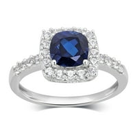 Stvoren plavo -bijeli safir sterling srebrni halo zaručnički prsten