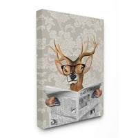 Stupell Home Decor Collection jeleni čitaju novine s velikim naočalama platno zidna umjetnost