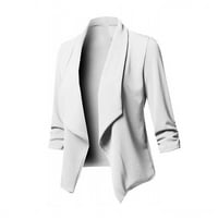 + Plus veličina dugih rukava ženski jednobojni otvoreni kardigan jakna dugih rukava bijeli kaput 6