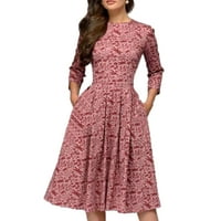 Ženska proljetna haljina s cvjetnim printom, haljine s dugim rukavima s visokim strukom, Vintage haljina A kroja