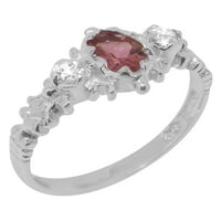 Ženski prsten od bijelog zlata od 10 karata britanske proizvodnje s prirodnim ružičastim turmalinom i kubičnim