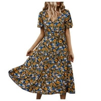 Ljetne haljine za žene, ležerna uklopljena ljetna haljina s cvjetnim printom i izrezom kratkih rukava u obliku