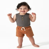Moderni trenuci Gerber Bay Boy Ribbed Henley Bodysuits and Shorts Outfit Sets, 4 -komad, - mjeseci