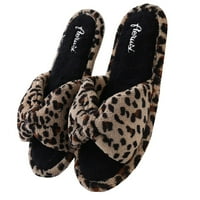 Mekane udobne tkane neklizajuće papuče s leopard uzorkom udobne pletene papuče za opuštanje s pomponima
