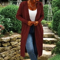 Ženski jesensko-zimski jednobojni džemper s kapuljačom srednje dužine od donjeg dijela