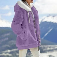 Ženske modne jesensko-zimske široke plišane kapute s kapuljačom i džepom s patentnim zatvaračem s dugim rukavima